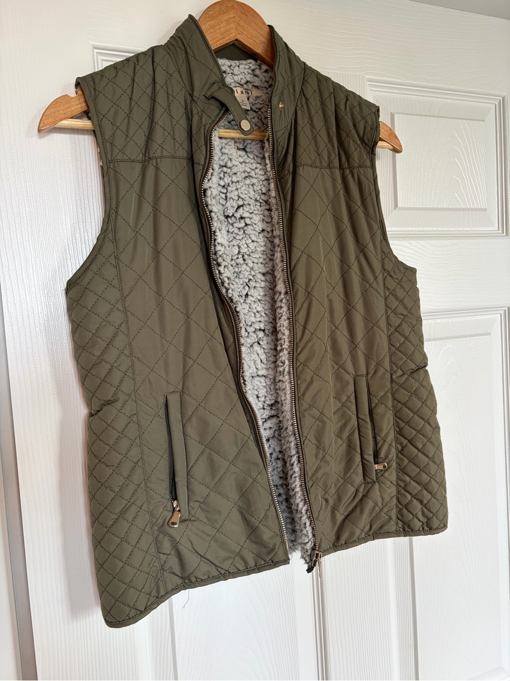 miami Quilted Olive Green Sherpa-Lined Vest